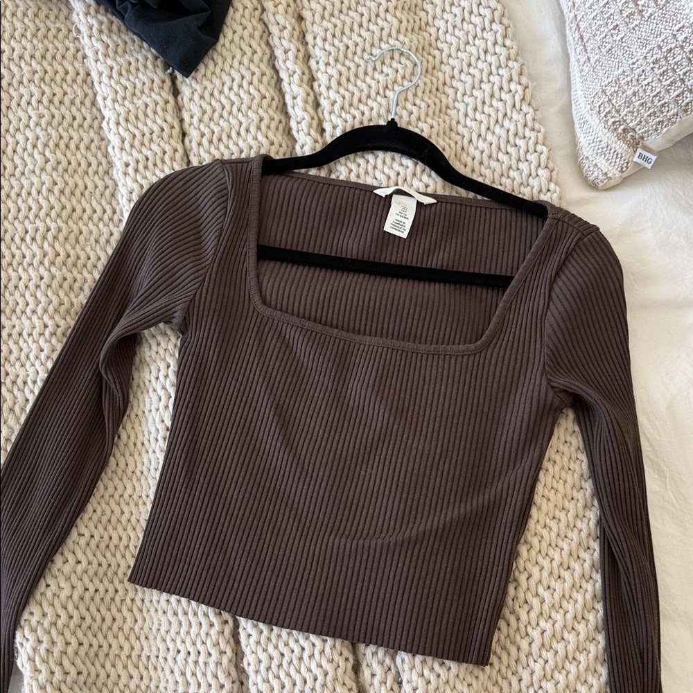 H&M Brown Ribbed Long Sleeve Top